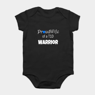 Proud Wife - White Text - Blue Heart Baby Bodysuit